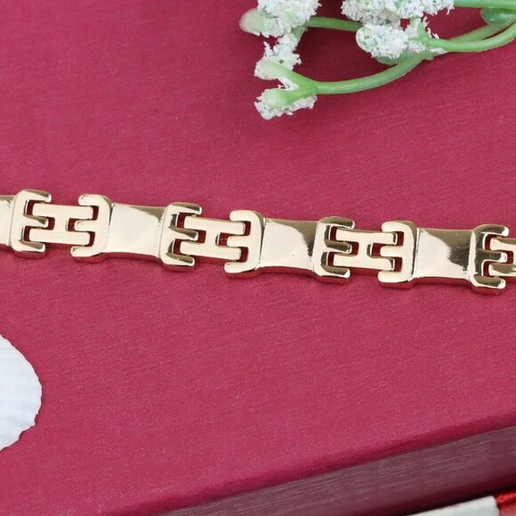 "Rose Gold Polished Link Bracelet in 19cm Gold Plated Brass, XPBL0874 - Picture 12 of 12
